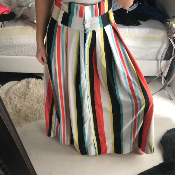 Gracia Button Paperbag Waist Striped Summer Maxi Skirt - Picture 4 of 6